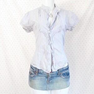 y2k pinstripe eyelet blouse coquette office siren ruffle button up top